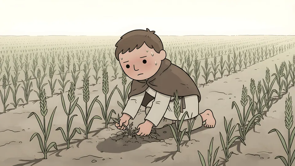 The boy planting in the field
