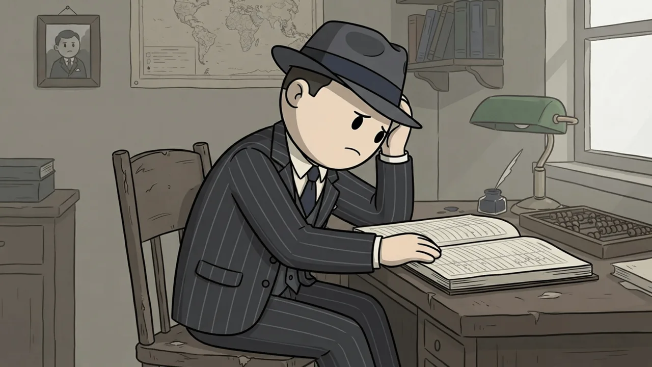 The character reading a book alone at his desk