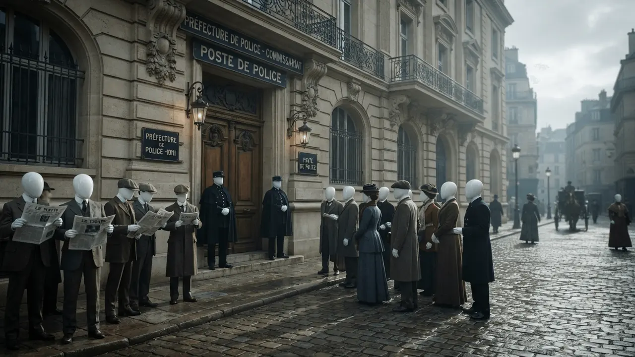 Journalists and onlookers outside a Paris police station