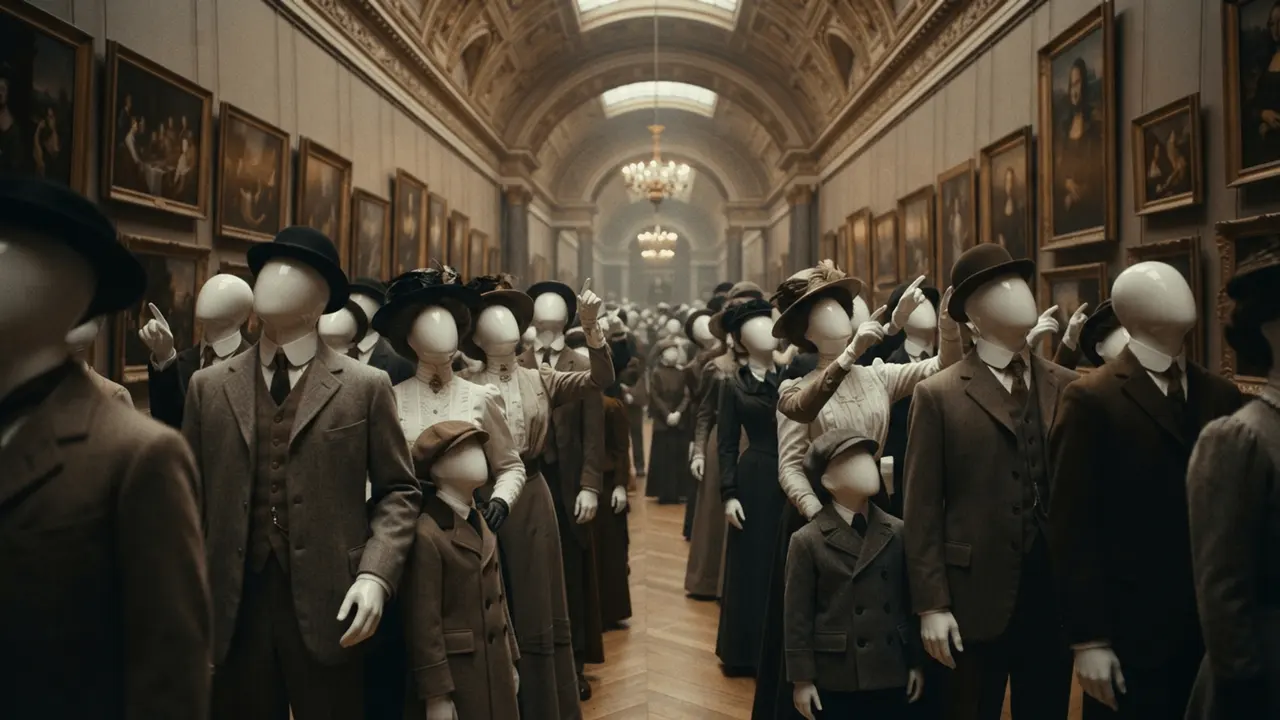 Crowds fill a gallery of the Louvre to see the painting again
