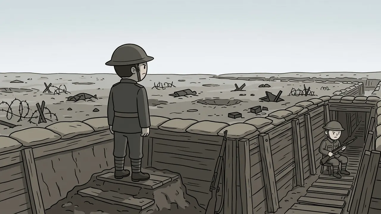 A soldier looks out over an empty no man’s land